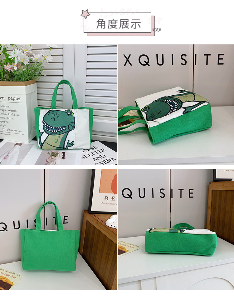 Cute cartoon printed small bag, 2024 summer new style hand-held piggy girl handbag, student storage canvas bag undefined