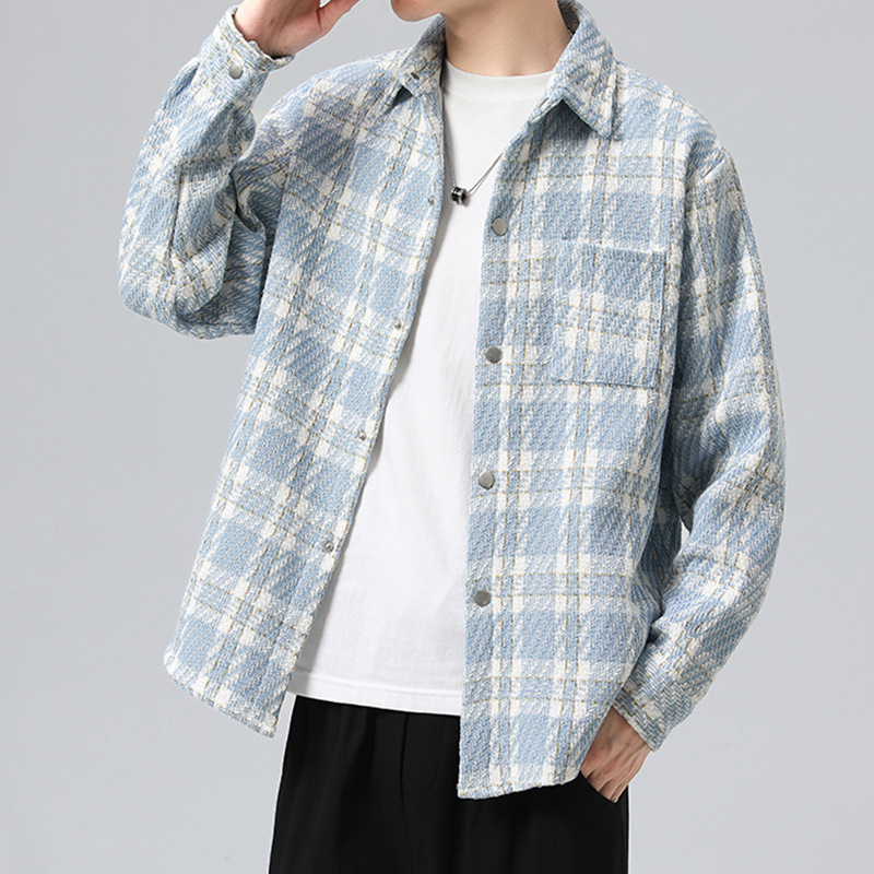 青少年コート男性春秋タイプ高校生小香風格子シャツ男性ハンサムジャケット男性服