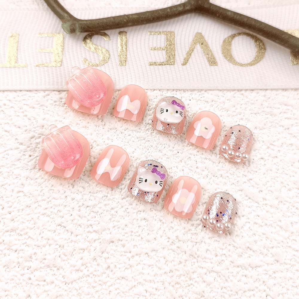 Pegatinas de uñas Sanrio para niñas, calcomanías de uñas 3D de gatitos, lindas pegatinas de uñas de dibujos animados para niños.