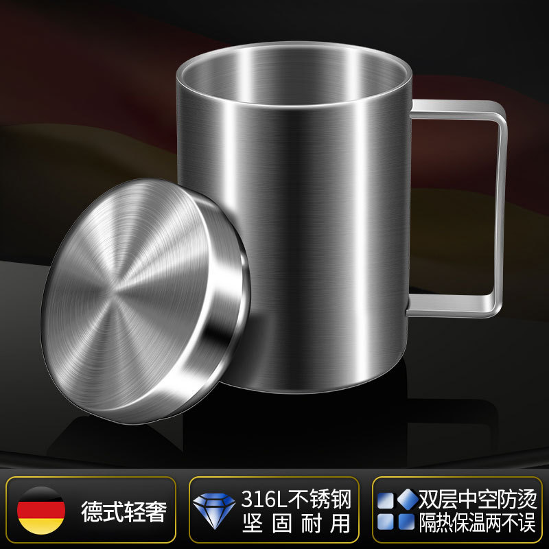 316不锈钢马克杯轻奢高级感带盖水杯双层防烫咖啡杯学生保温水杯|undefined