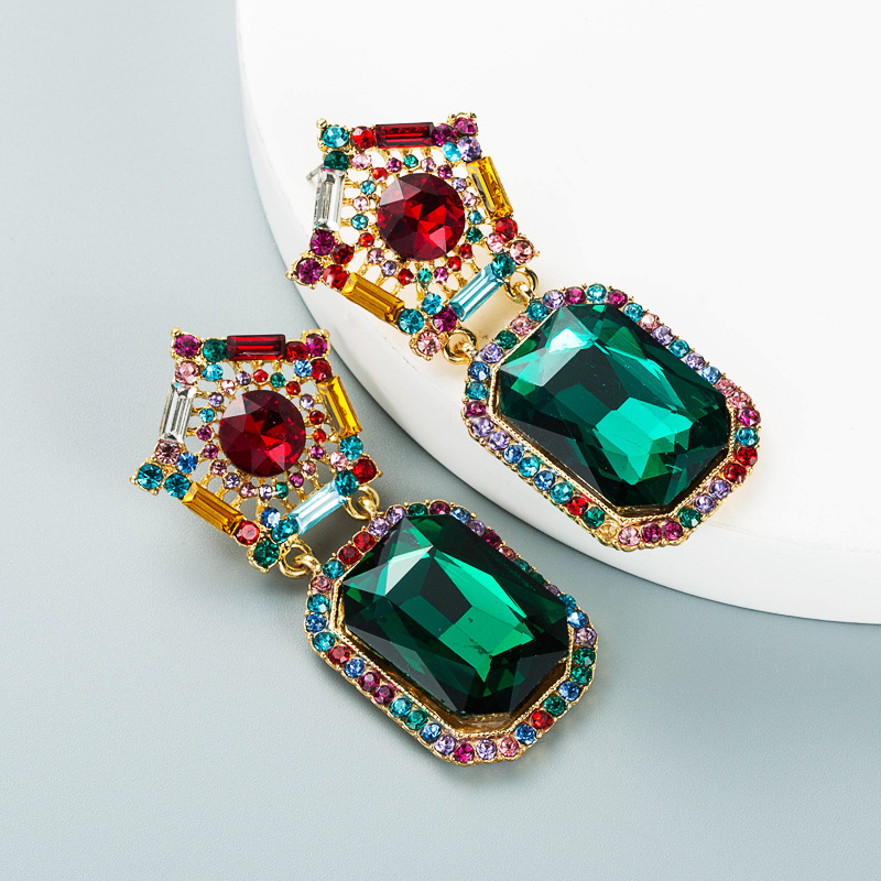 Fashion Geometric Colored Diamond Series Square Pendant Earrings Wholesale Nihaojewelry display picture 2