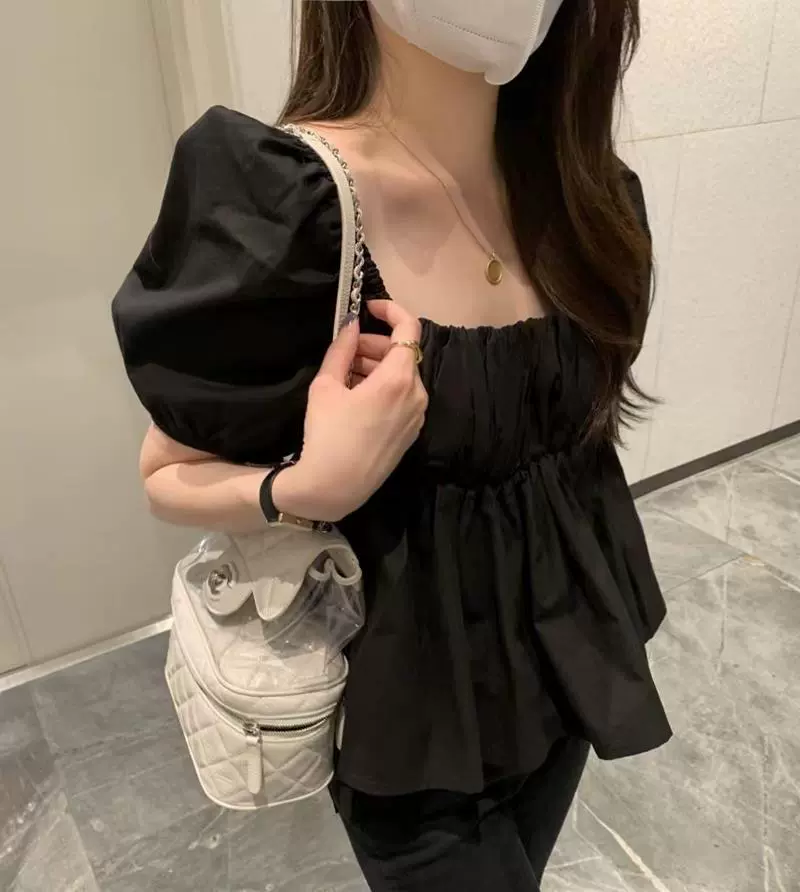 (Оптовая продажа), милая рубашка, корейский стиль, квадратный вырез, puff sleeves