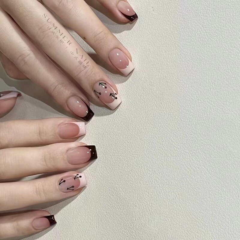 French-Style Small Cherry Handmade Short Nails, Wedding Nails, Bridal Nails, Fake Nail Patches with Little Red Book Embossed Design French-Style Small Cherry Handmade Short Nails, Wedding Nails, Bridal Nails, Fake Nail Patches with Little Red Book Embossed Design