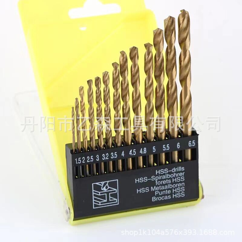 Factory supply high-speed steel titanium-plated 13pc twist drill set woodworking iron aluminum skin opening wholesale
