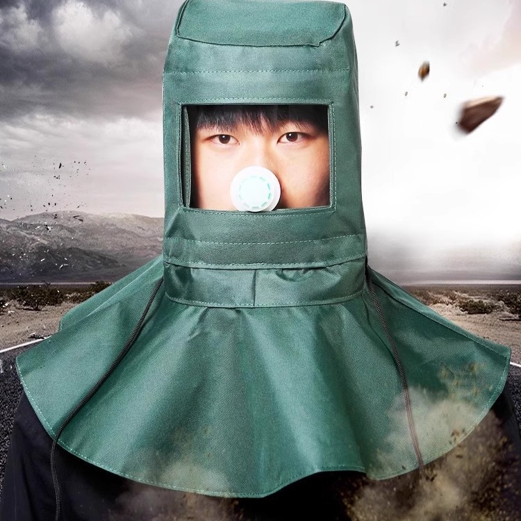 防工业粉尘喷砂帽男女打磨喷涂头罩专用打砂帽防尘面罩防护披肩帽