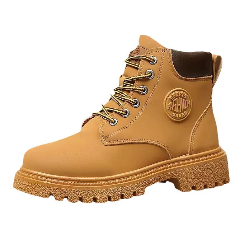 Ботинки (Martens) мужские износостойкие для досуга, коричневые без меха или жёлтые с флисом, 38–45