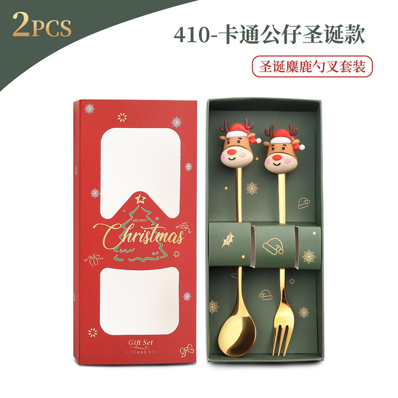 クロスボーダークリスマスステンレス鋼スプーンフォークセットクリエイティブクリスマスツリーデザートスプーンコーヒースプーンフルーツフォークギフトお土産|undefined