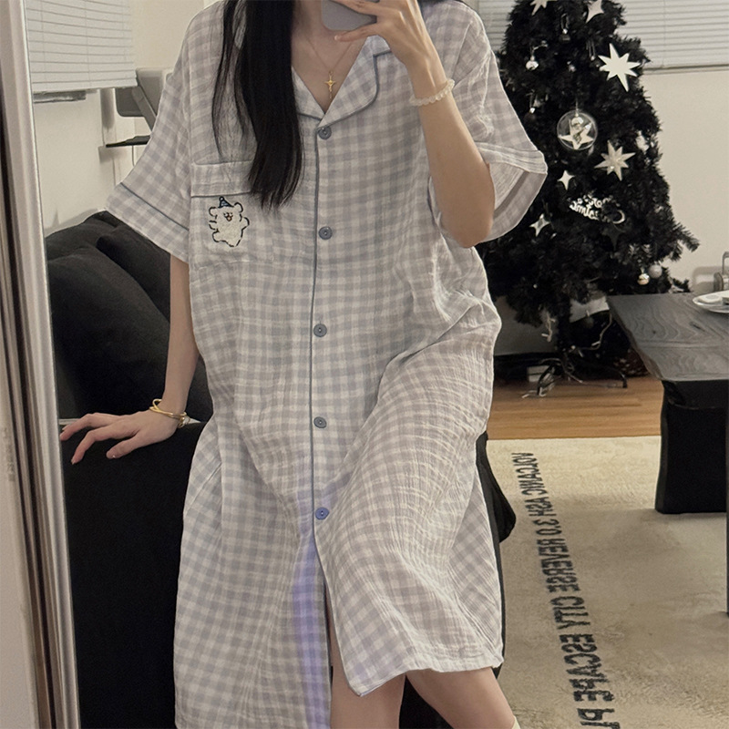 可爱KT猫纯棉纱布睡衣女秋季开衫长袖高级感条纹学生家居服套装|undefined