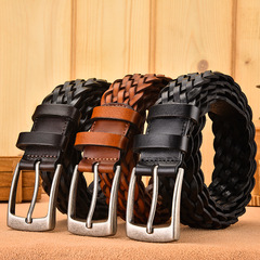 Woven Belt Leisure Needle Knot Head Full-Grain Calfskin Embossed Hand-Woven Leather Belt Fashion Couple Personality Student Pants Belt