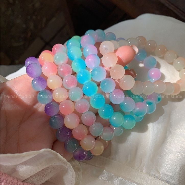 Eis transparentes Farbverlaufsarmband 10mm zweifarbiges weiches Fingerarmband Studentenrosenkranz Handdrehung_voghion.com