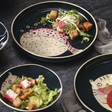 日式釉下彩陶瓷碗盘创意餐具饭碗沙拉碗盘子菜盘家用大面碗斗笠碗