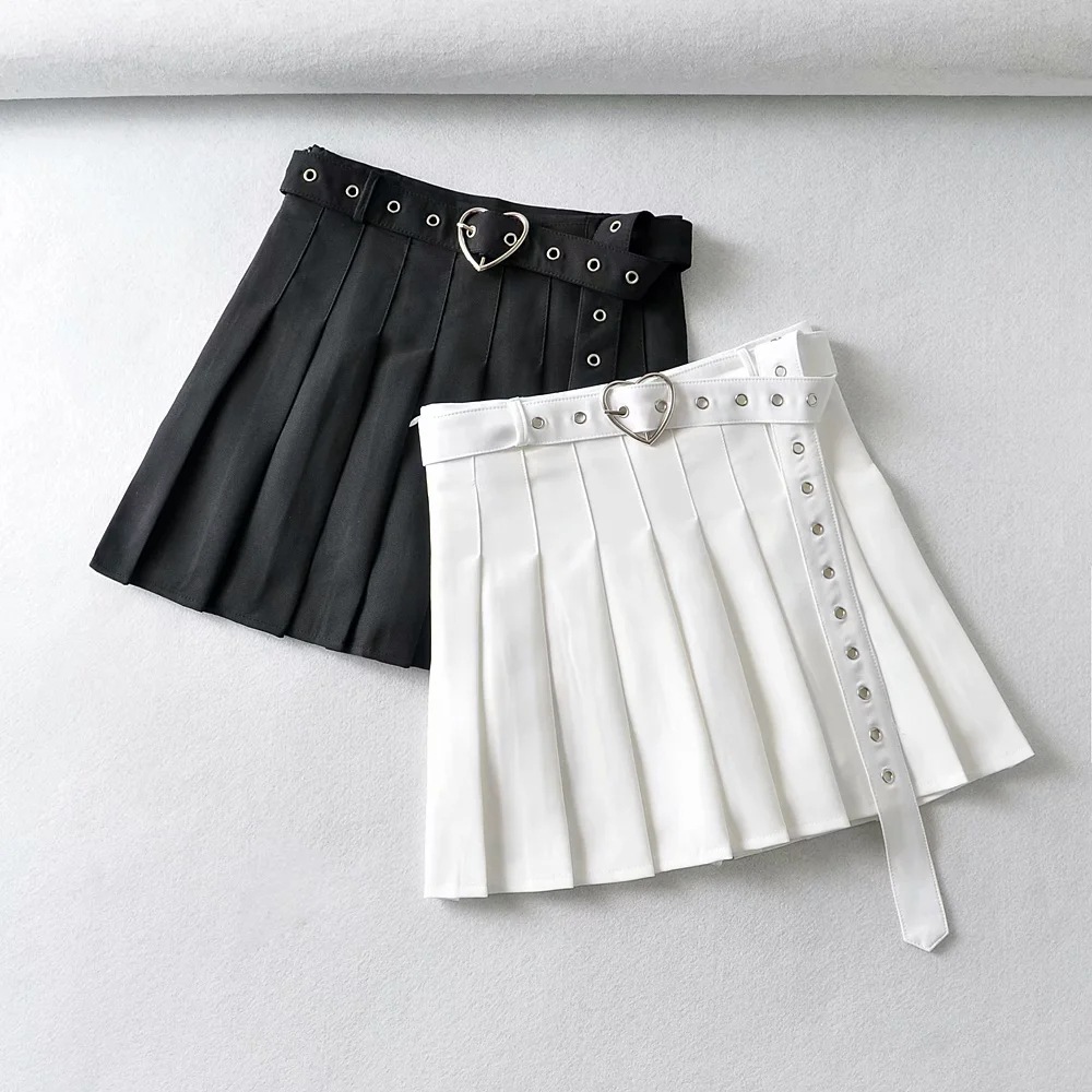 simple pure color high waist pleated skirt   NSAC32332