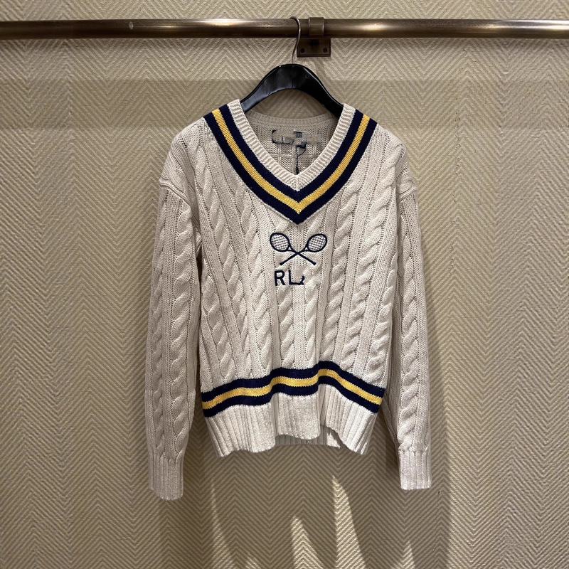 R's New 25Fw High-Quality Cream Wool Tennis Cable Knitted Sweater for Men and Women, Same Style Fit Version