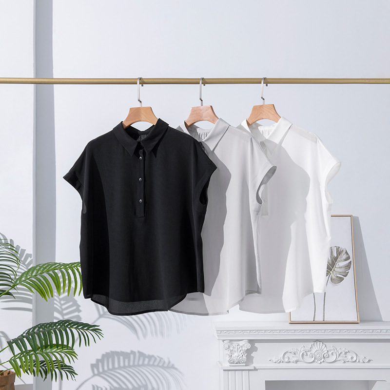 Summer Silk Short-sleeved Shirt Women's New Loose All-match Casual Shirt Solid Color Commuter Mulberry Silk Top Niche