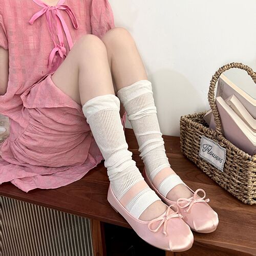Summer leg covers for women, thin white mid-calf hottie calf socks, pile socks, lolita gray bubble socks