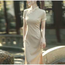 旗袍中式复古格子新款年轻款少女气质改良版连衣裙夏季日常时尚