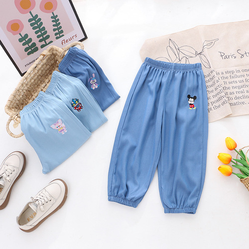 Children's clothing summer new children's anti-mosquito pants for boys and girls embroidered sports trousers versatile outer wear