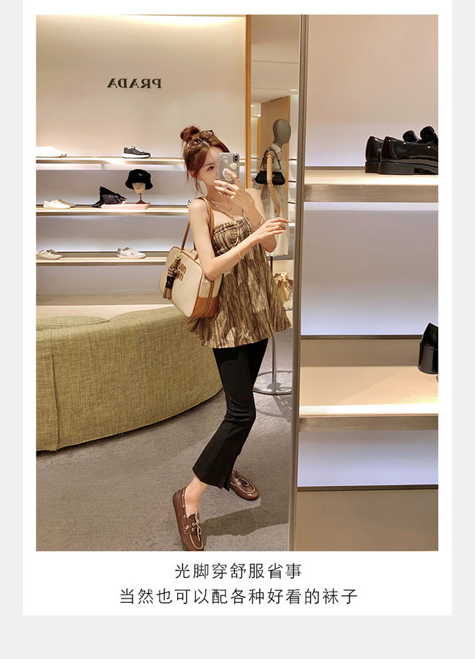 Giày lười nữ da bò thật đế mềm mũi tròn gót thấp — Màu nâu, hàng có sẵn, Màu trắng, hàng có sẵn chi tiết 15
