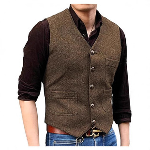 Cross-border men's herringbone pattern vest groom best man slim fit vest casual suit vest foreign trade men's vest