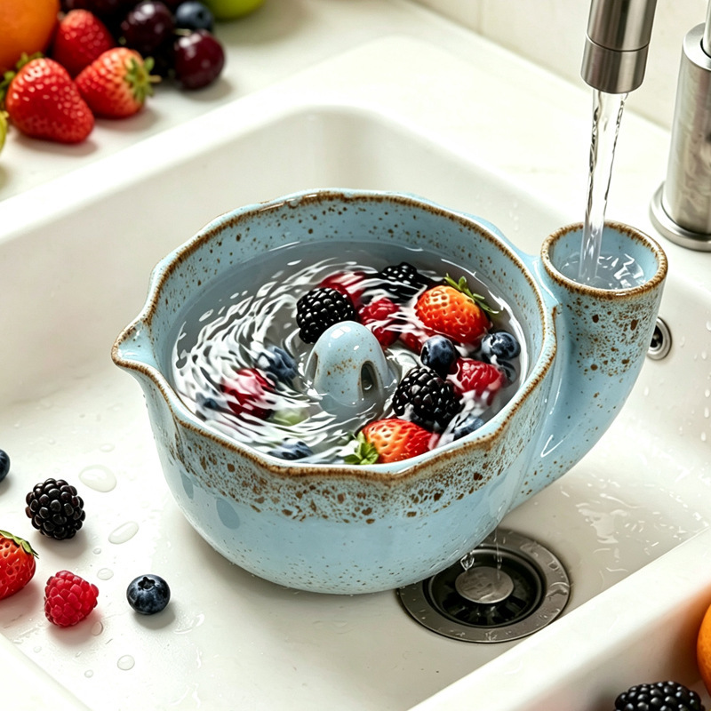 Berry Swirl Bowl Ceramic Automatic Fruit Washing Bowl Household Draining Berry Swirl Bowl Cross-Border