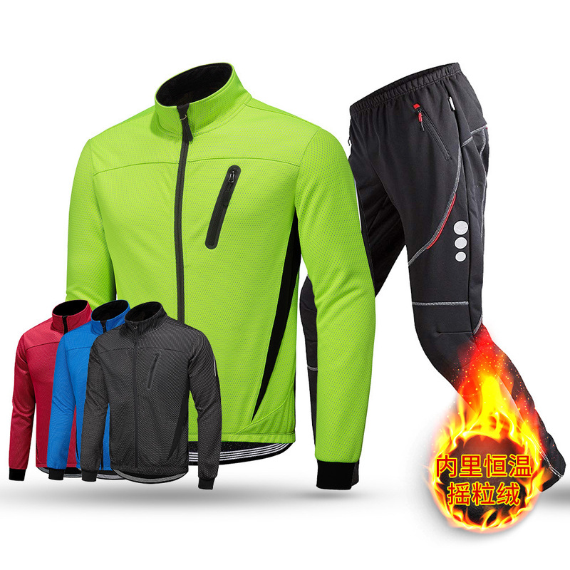 Autumn and Winter Men's Cycling Clothing Set Cross-Border Tk Fleece Thermal Clothing Bicycle Windproof Large Size Cycling Pants Amazon