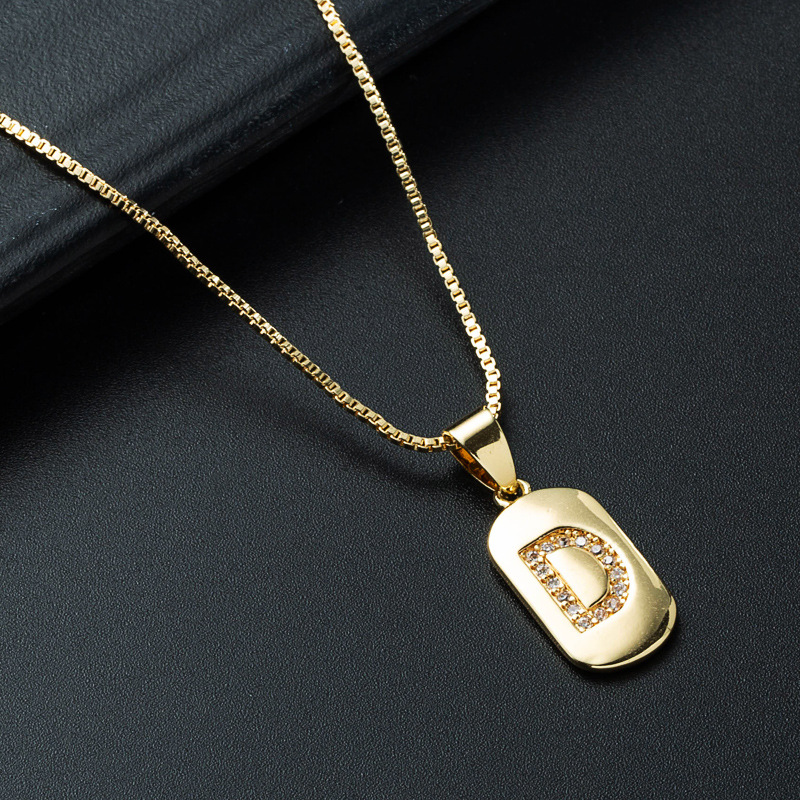 Nihaojewelry wholesale jewelry simple alphabet pendant copper goldplated inlaid zircon necklacepicture27