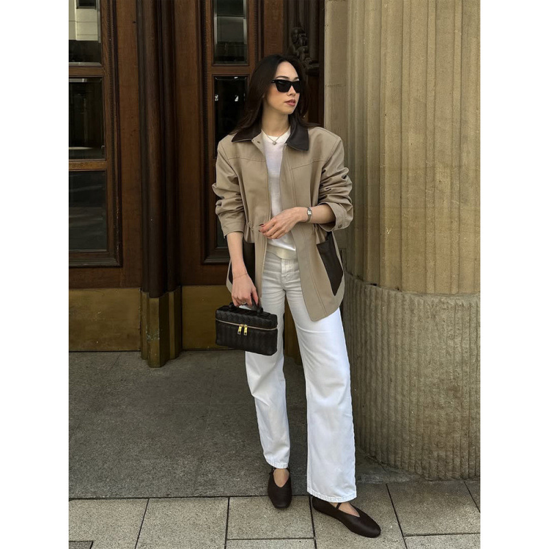 Temperamento de moda cuello de cuero bolsillo decoración chaqueta de mujer 2026 otoño nuevo estilo transfronterizo Europa y Estados Unidos comercio exterior al por mayor image 3
