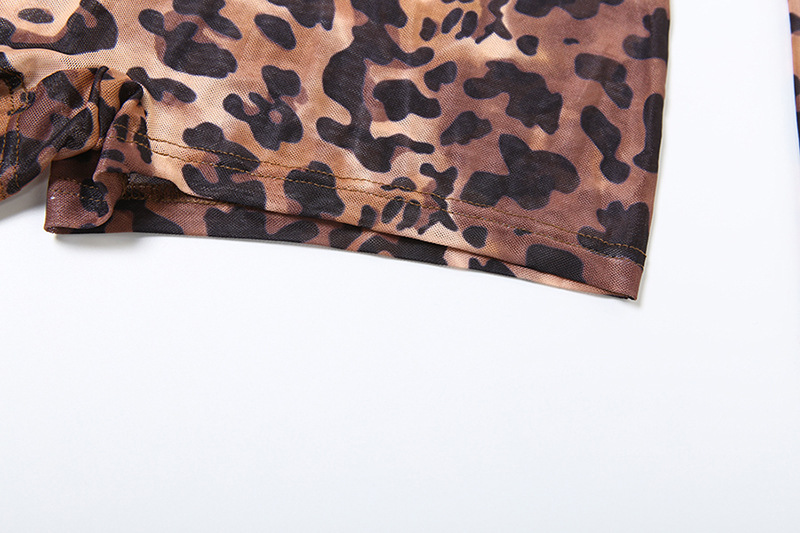 Women Spring Clothing Sexy Horn Long Sleeve Contrast Color Leopard Print Backless Sexy Siamese Shorts