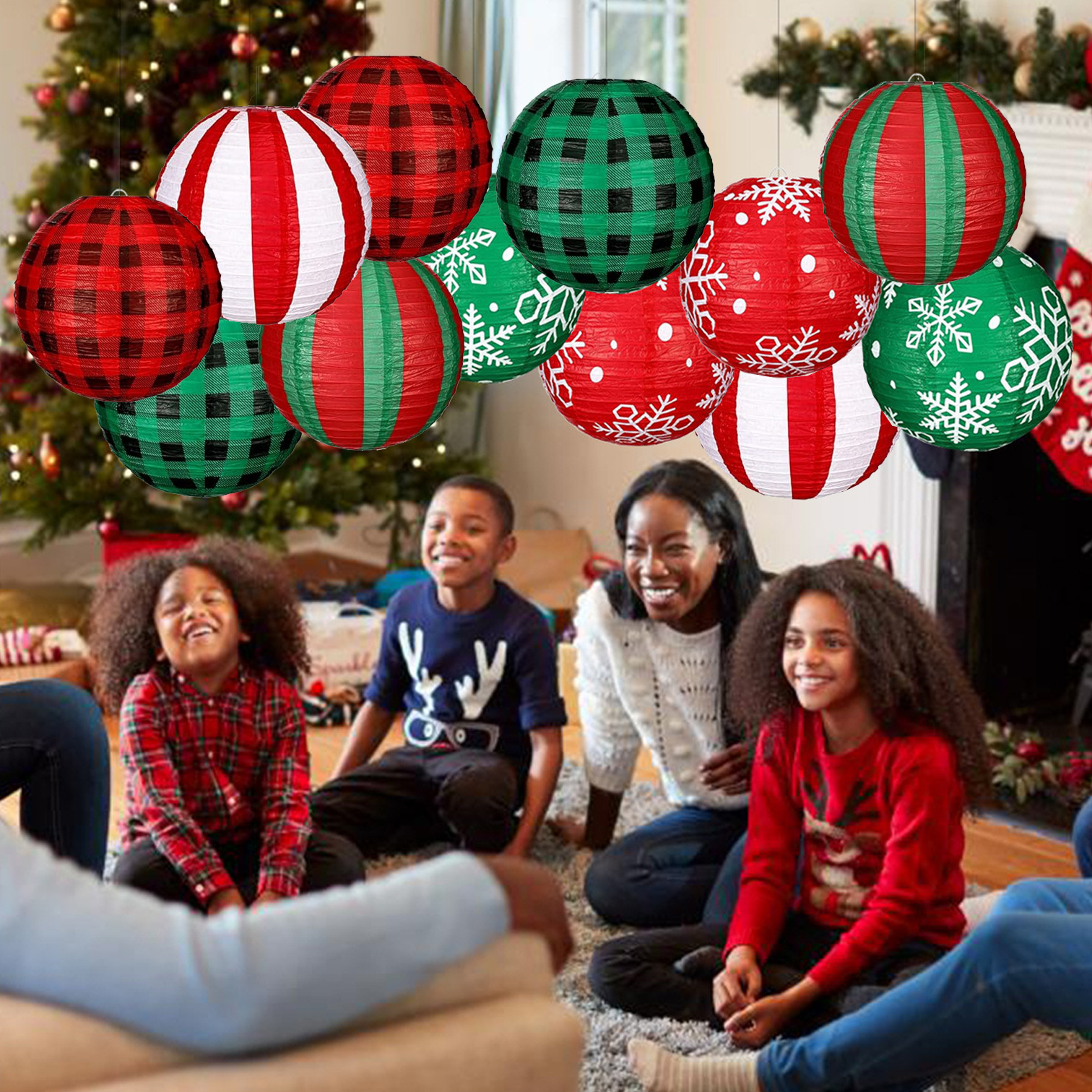 Cross-Border Snowflake Lantern Christmas Party Decoration Hanging Kidsren's Party Home Decoration Supplies Round Paper Lantern