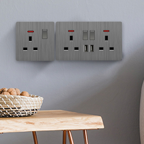 British standard 13a socket USB wall power light switch household concealed gray brushed panel British British foreign trade