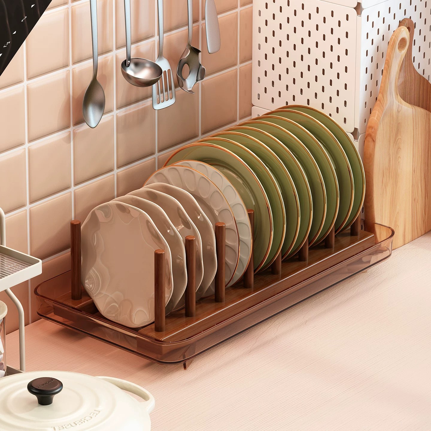 Dish rack for kitchen countertop, table-mounted upside-down draining cup rack, household restaurant storage rack, tea cup and tea cake organizer