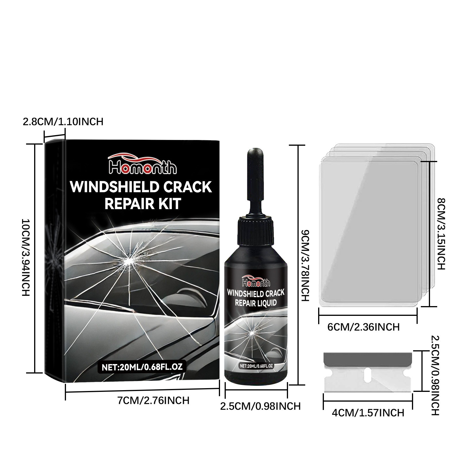 Homonth Car Windshield Crack Care Solution Car Glass Care Tool Crack Glass Adhesive Liquid