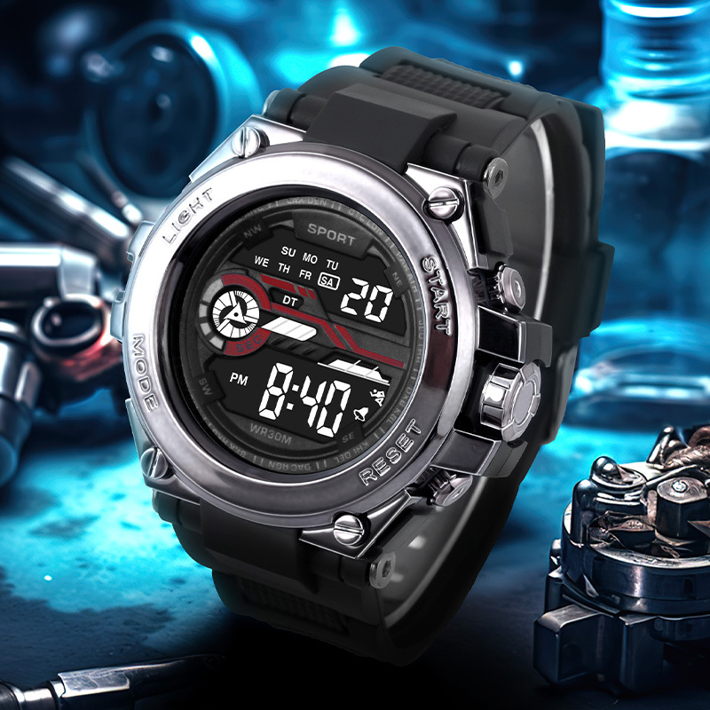 Cross-border dedicado hombres electrochapados reloj electrónico de moda multi-función de alarma luminosa deportes reloj electrónico