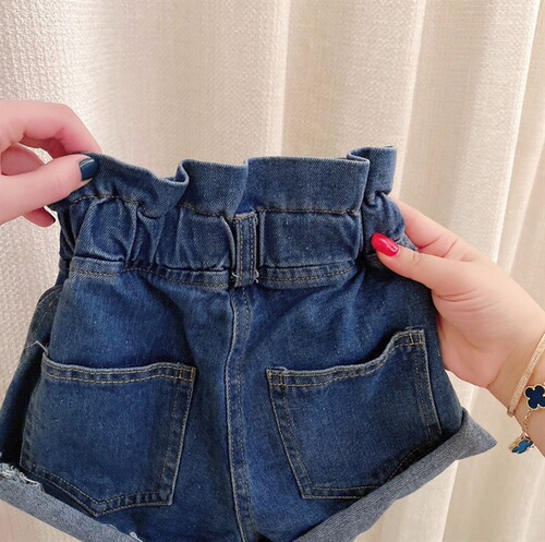 【】 spring and summer new style girls' fashionable and versatile high-waisted wide-leg flower bud denim shorts trendy