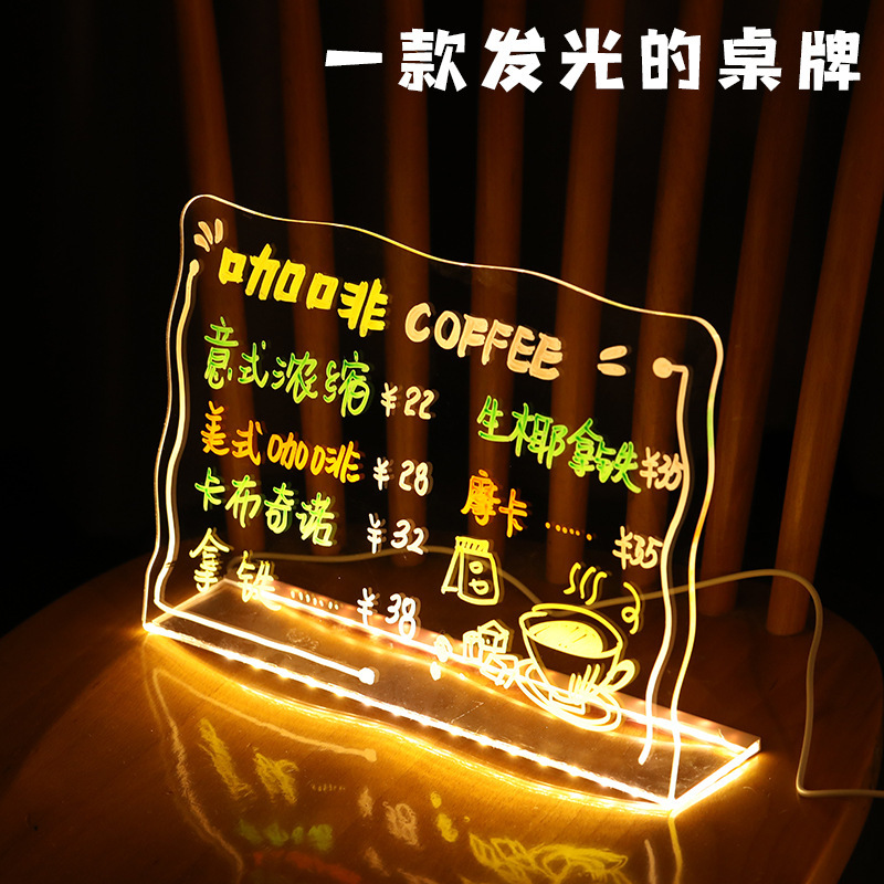 Stall Display Board Luminous Billboard Small Blackboard Fluorescent Board Price Display Board Desktop Stand Handwritten Light Sign