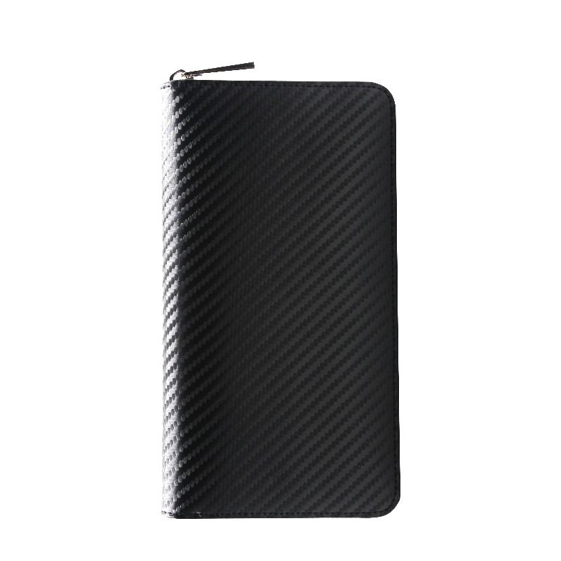 Cartera larga estilo japonés personalizada de Amazon, cartera de fibra de carbono multifuncional con cremallera, cartera de negocios tipo acordeón de cuero genuino