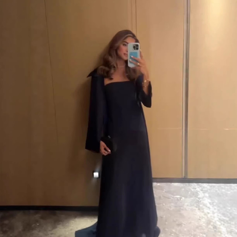 Cross-Border 2026 Spring/Summer New Minimalist Style Tube Top Long Dress with Sheer Long-Sleeve Shirt Two-Piece Set for Women