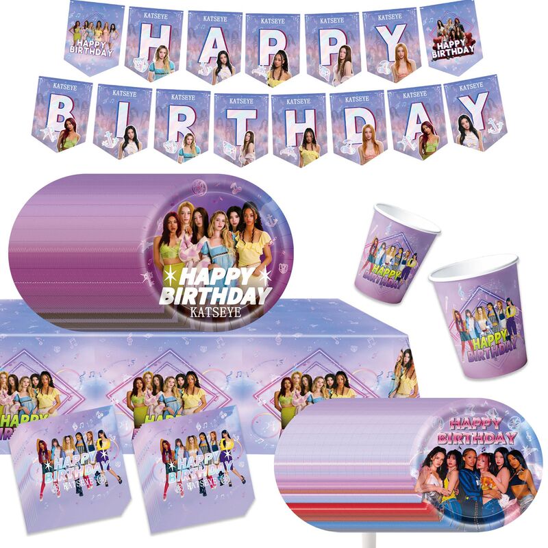 Cross-Border Katseye Girl Group Theme K-Pop Birthday Party Decorations Paper Plates Paper Cups Balloons Banners Cutlery