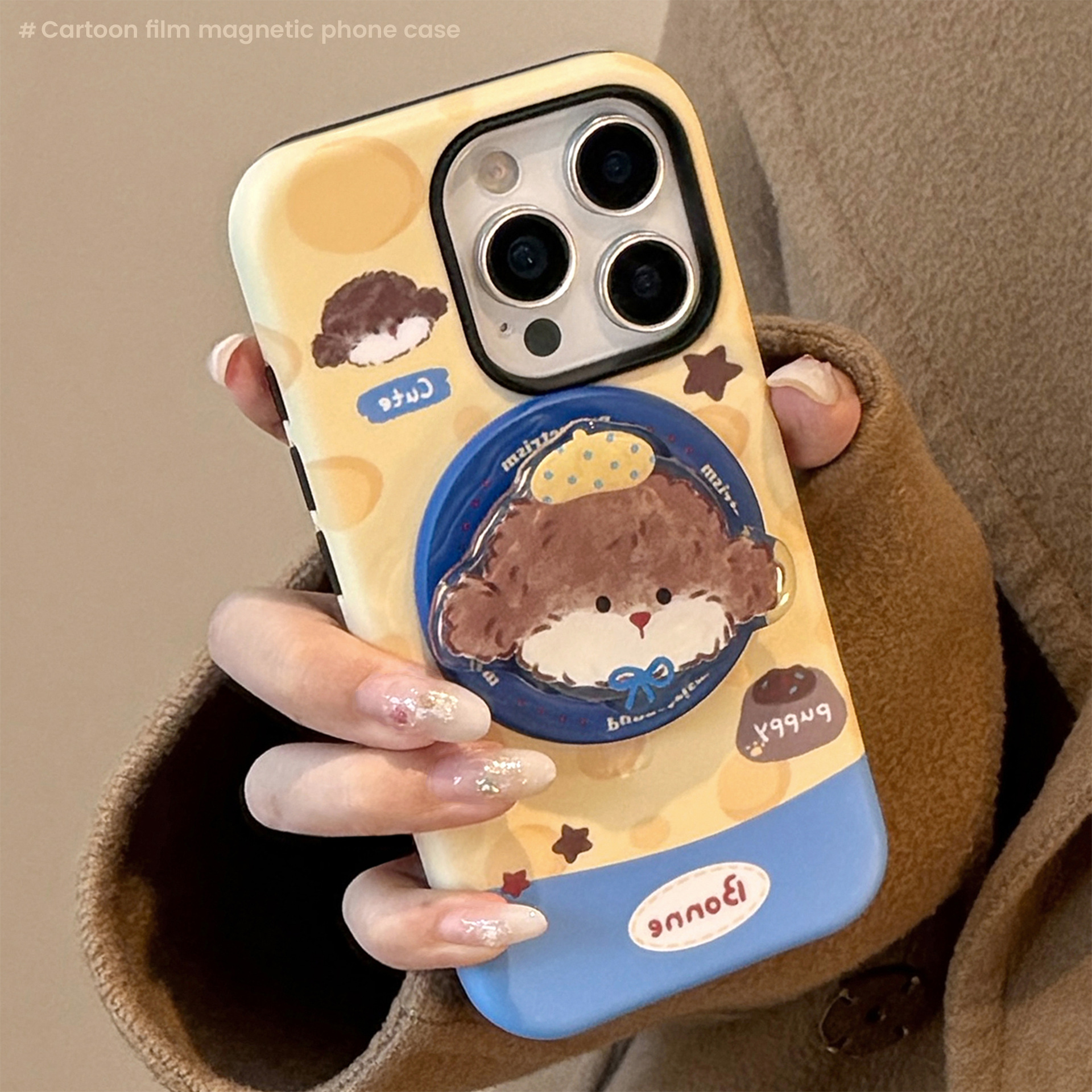 Queso perrito succión soporte manzana 17 caso de teléfono celular iPhone 16 para 11 película de dibujos animados 15 promamax duro