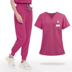 夏の薄いタイプの手洗い服美容院SPA純色社員看護師医師作業服2点セット男女temu
