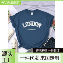 【跨境欧码】伦敦威斯敏斯特街字母t恤妇女夏季透气短上衣休闲运