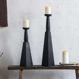 黑色高款做旧复古木烛台 实木蜡烛架 家居摆件一件代发可混