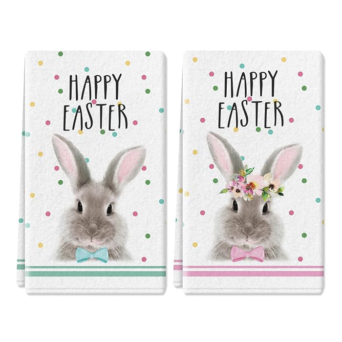 Kitchen dish towel seasonal spring Easter rabbit super absorbent dry cloth tea towel for cooking baking
