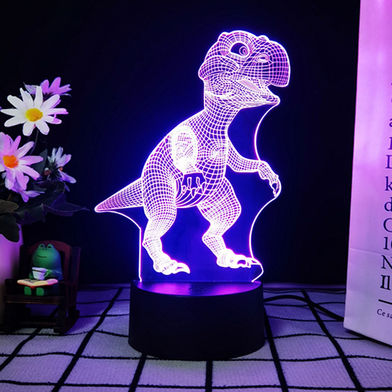 3d night light acrylic colorful color changing dinosaur crack base creative led night light bedroom factory wholesale