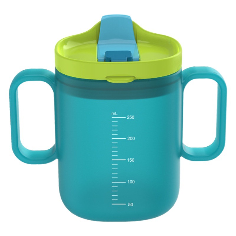 Heguotong beber taza de leche bebé beber taza con escala bebé de doble uso de pico de pato taza de paja