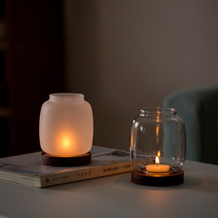 Glass candlestick ornaments, household Chinese-style aromatherapy wax hood, retro special electronic small candlelight, romantic Zen light luxury