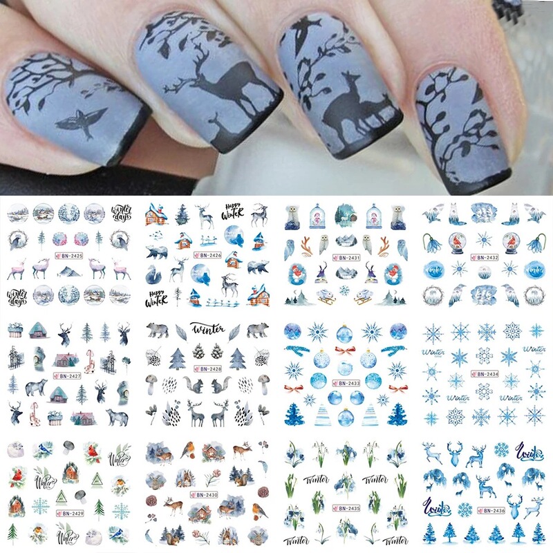 越境新作ネイル透かしシールins漫画熊オウムかわいい動物爪シールnail卸売り|undefined