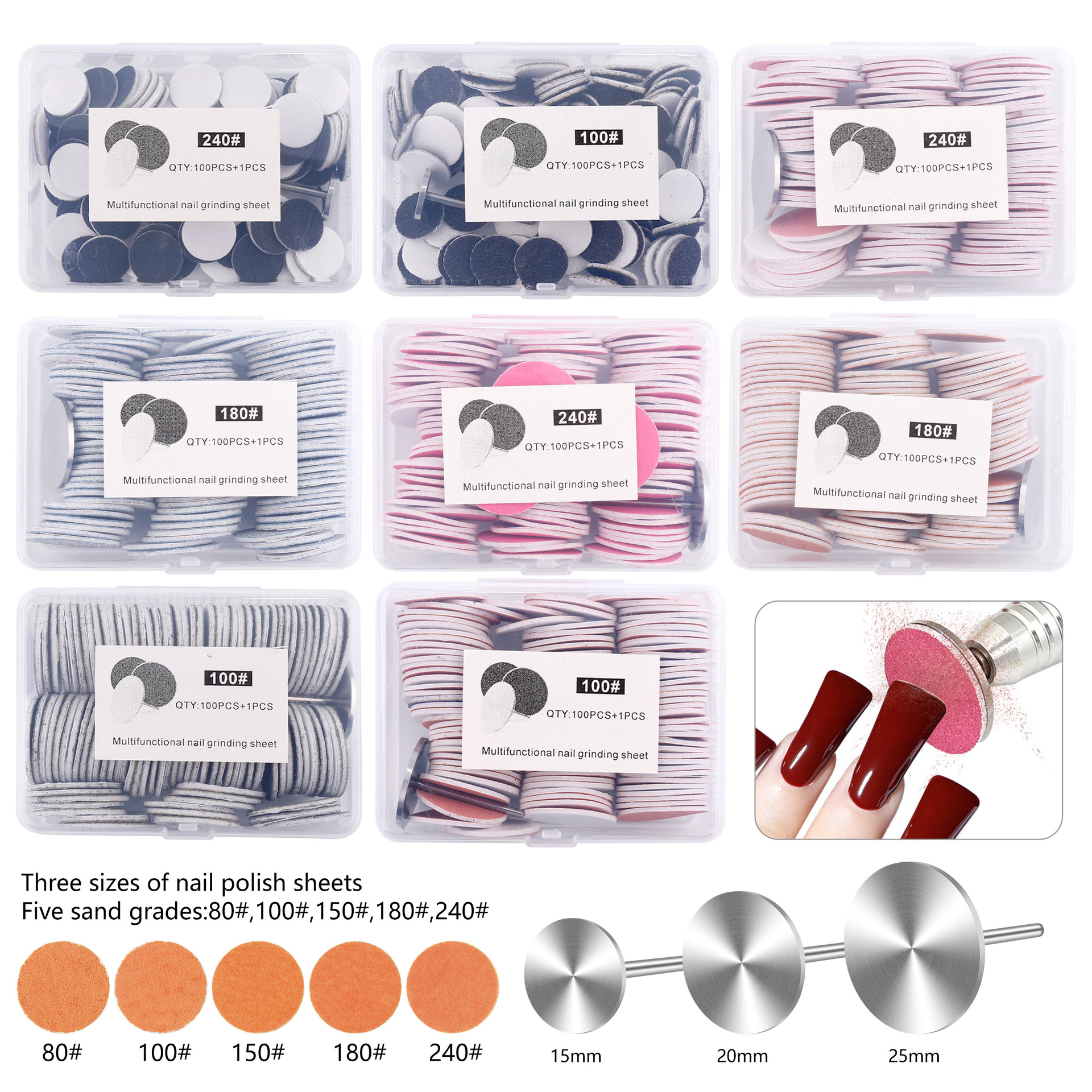 Cross-Border Nail Art Flying Saucer Sanding Discs for Manicure Extension, Russian-Style Flat Head Foot Sanding Discs, 100 Pieces/Box