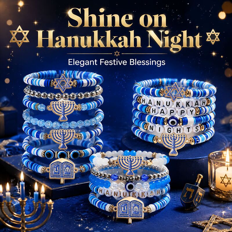 Cross-border Amazon Xiyin New Hanukkah Symbol Pendant Bracelet Set Soft Clay Alloy Beaded Bracelet In Stock