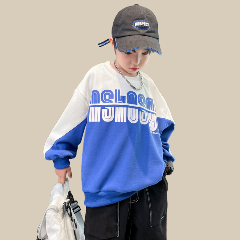 Sweat à capuche pour garçon 2024 nouveau haut à manches longues à blocs de couleurs de taille moyenne pour enfants de style printemps et automne version coréenne_voghion.com